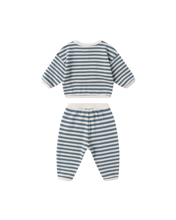 Waffle Slouch Set - Ocean Stripe
