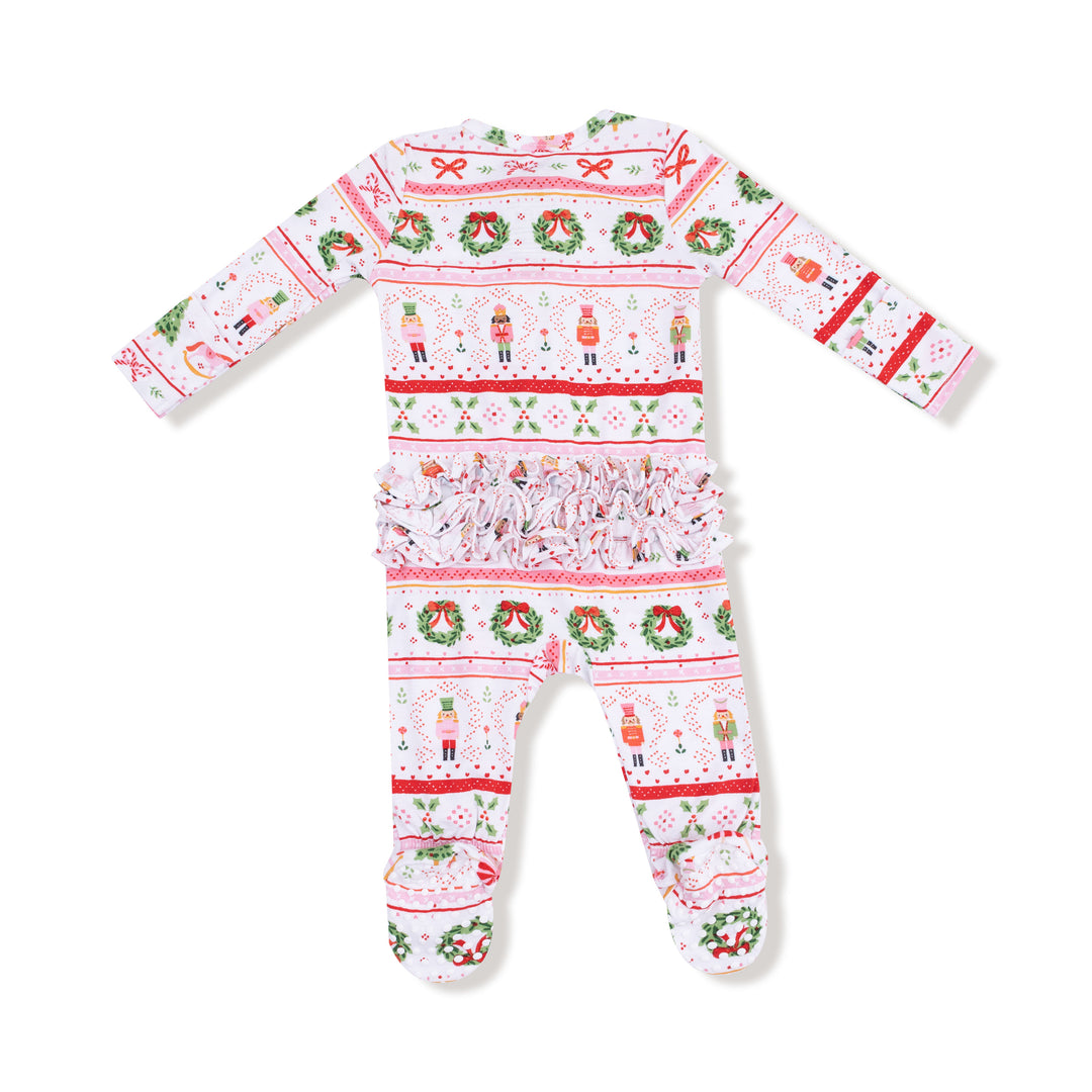 Pink Sugar Plum Fairy - Nutcracker Fair Isle Zipper Ruffle Footie
