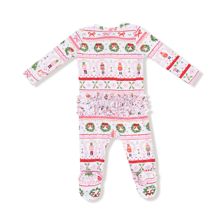 Pink Sugar Plum Fairy - Nutcracker Fair Isle Zipper Ruffle Footie