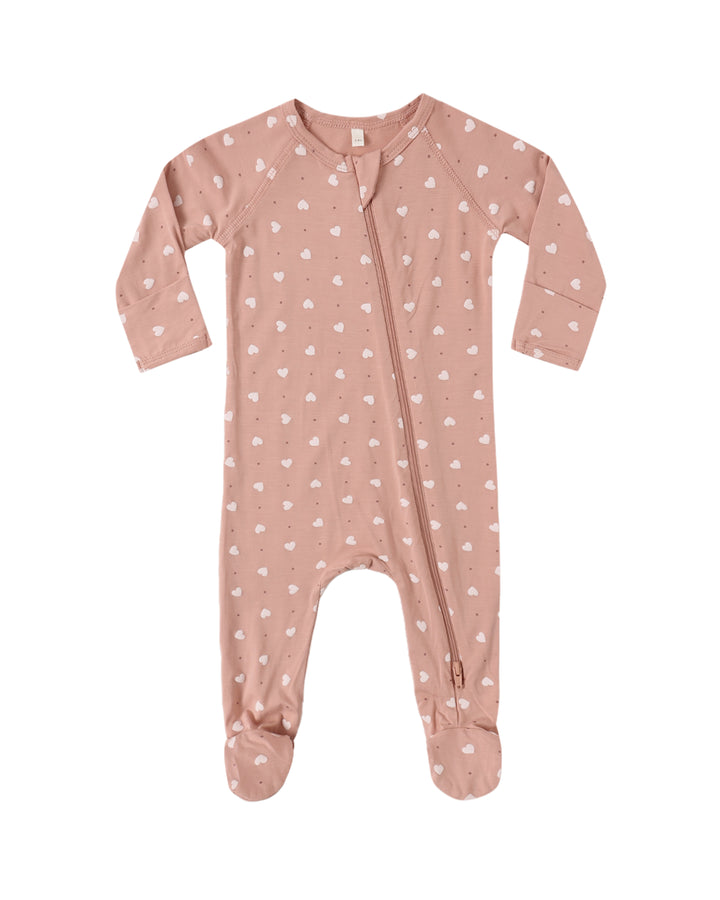 Bamboo Zip Footie - Pink Hearts