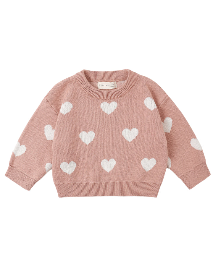Heart Knit Sweater - Pink