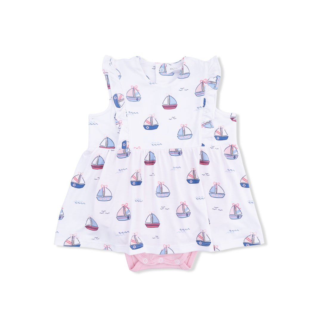 Bubbly Sailboats Pink - Ruffle Bodysuit Dress