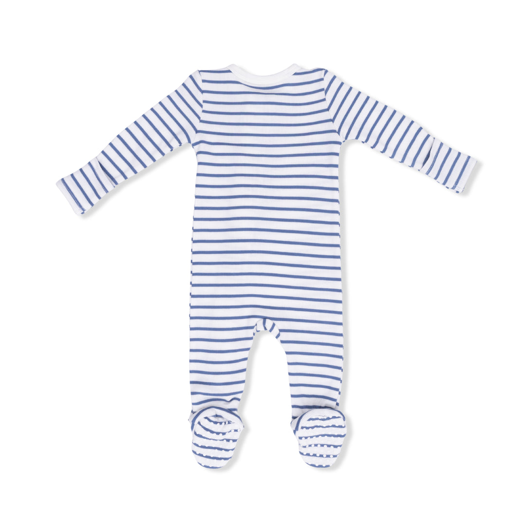 Navy Stripe - 2 Way Zipper Footie
