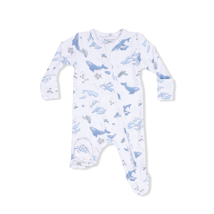 Watercolor Blue Whales - 2 Way Zipper Footie