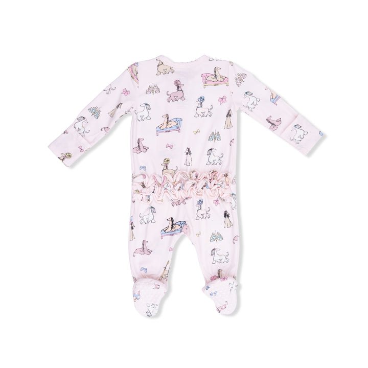 Fancy Hounds W/ Bows - 2 Way Ruffle Back Zipper Footie