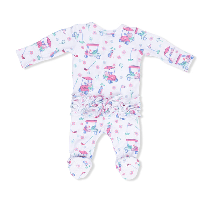 Golf Carts And Flowers - 2 Way Ruffle Back Zipper Footie