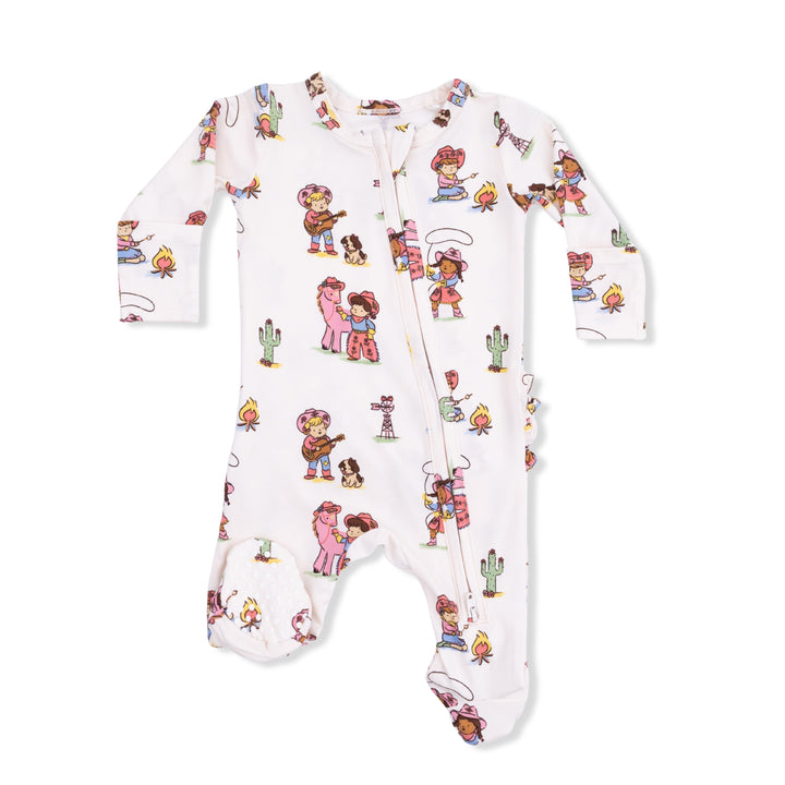 Vintage Cowgirls - 2 Way Ruffle Back Zipper Footie