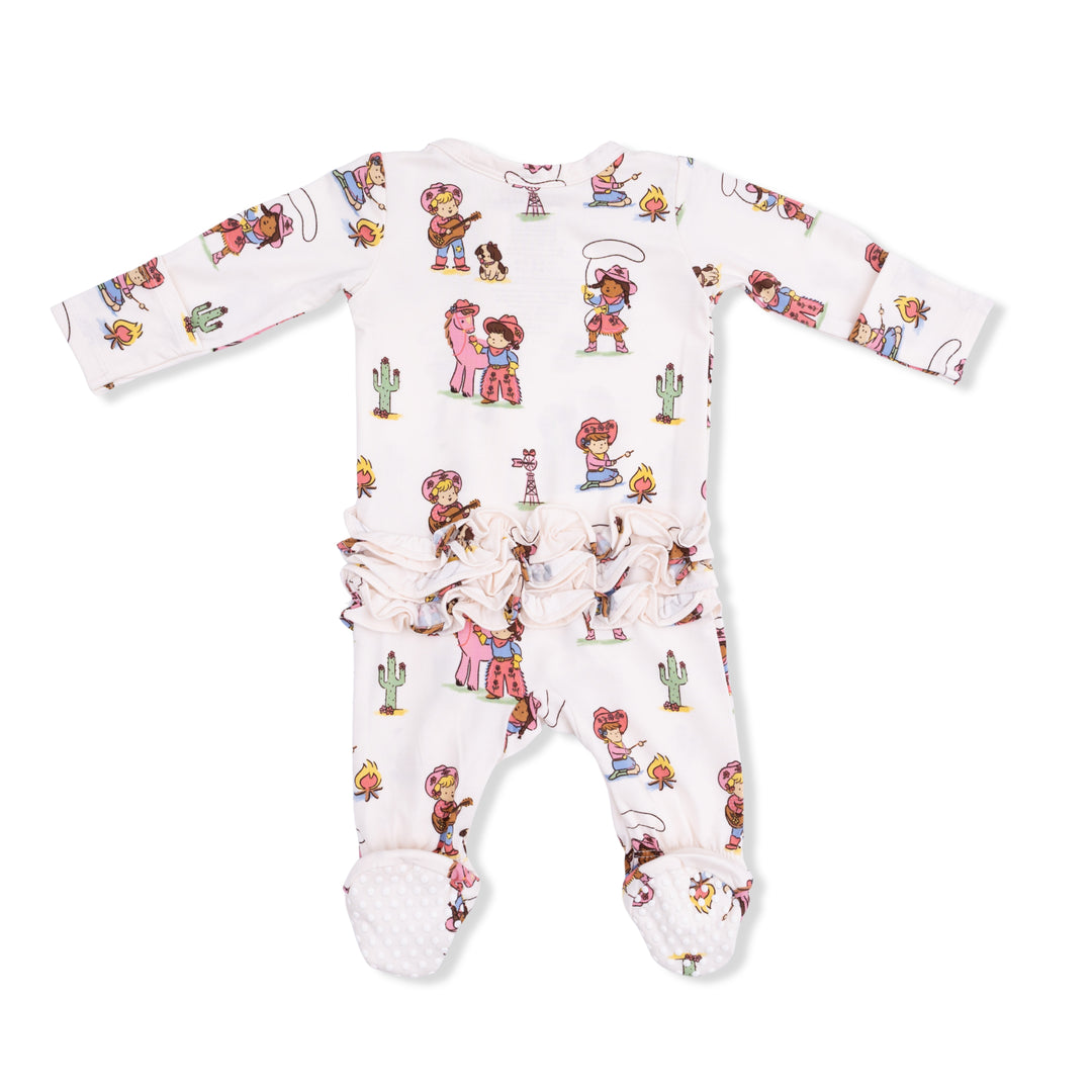 Vintage Cowgirls - 2 Way Ruffle Back Zipper Footie