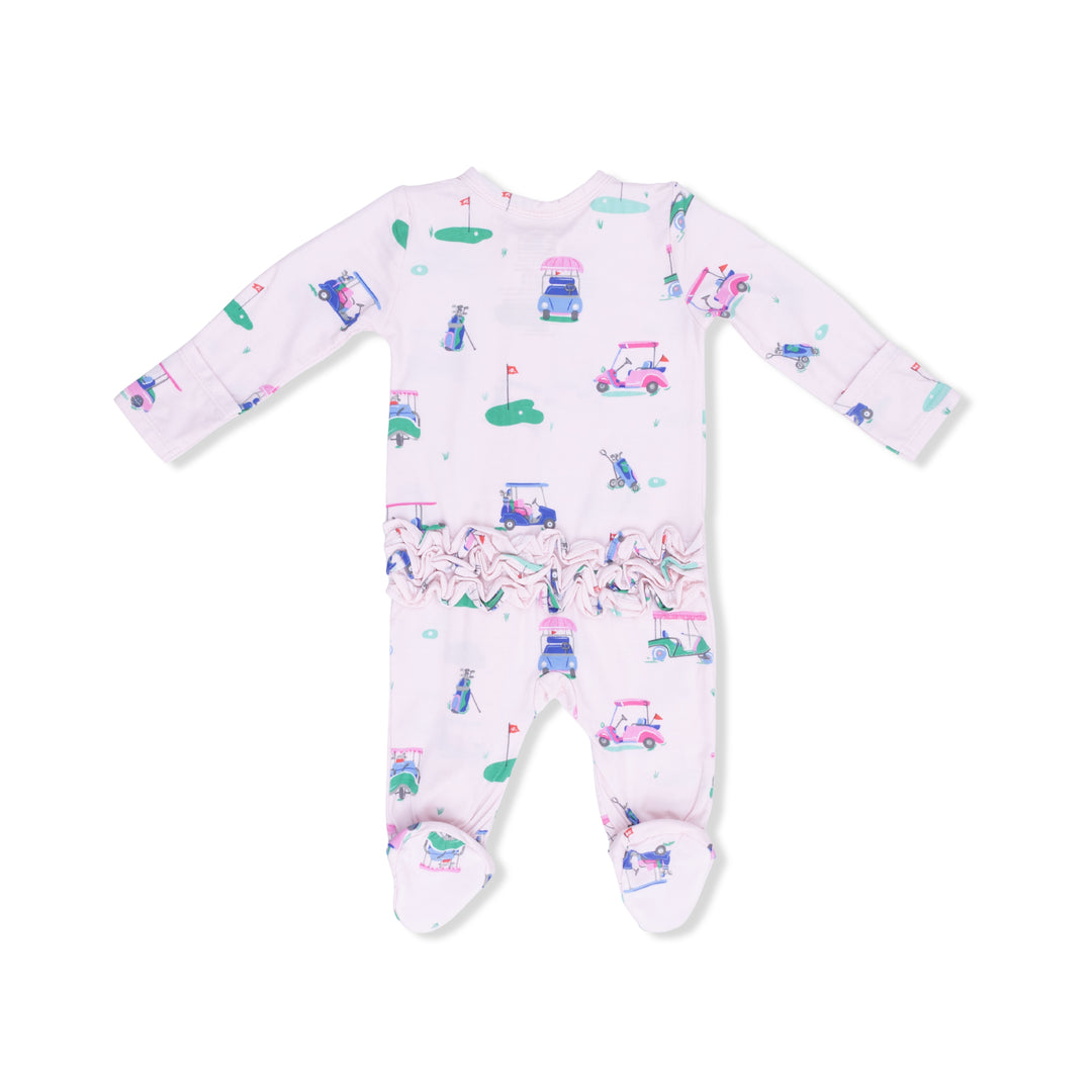 Vintage Golf Carts Pink - 2 Way Ruffle Back Zipper Footie