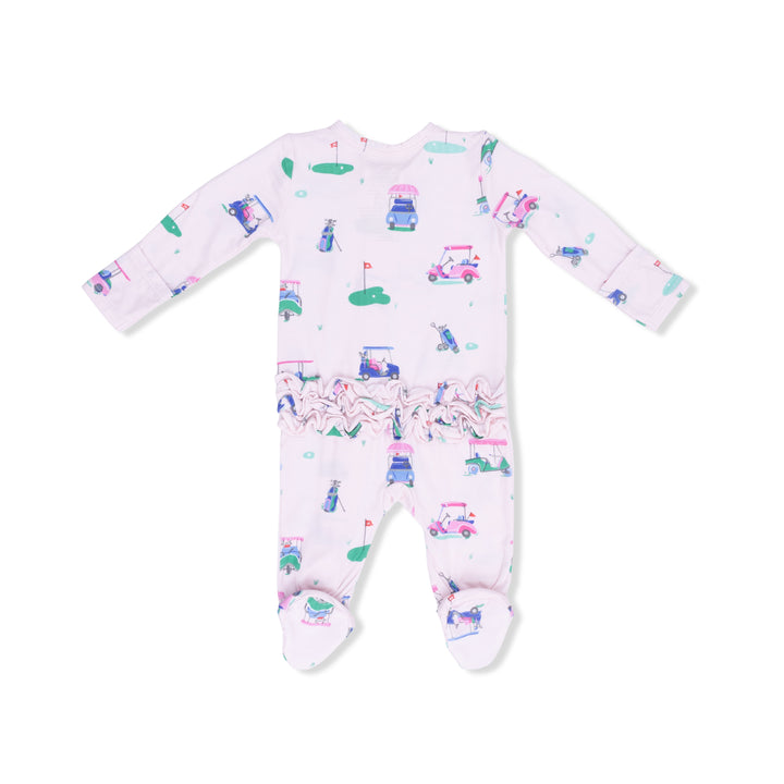 Vintage Golf Carts Pink - 2 Way Ruffle Back Zipper Footie