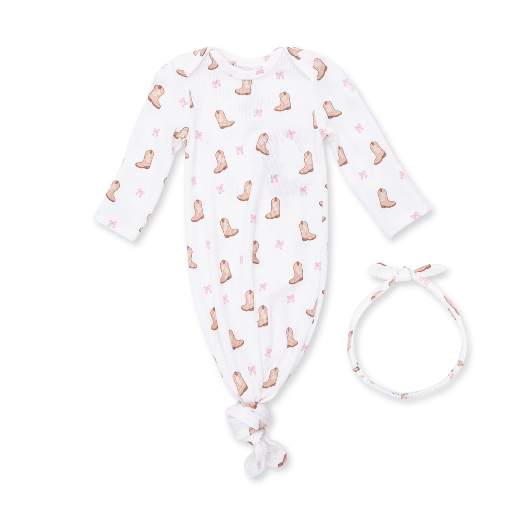 Mini Cowgirl Boots Knotted Gown and Headband