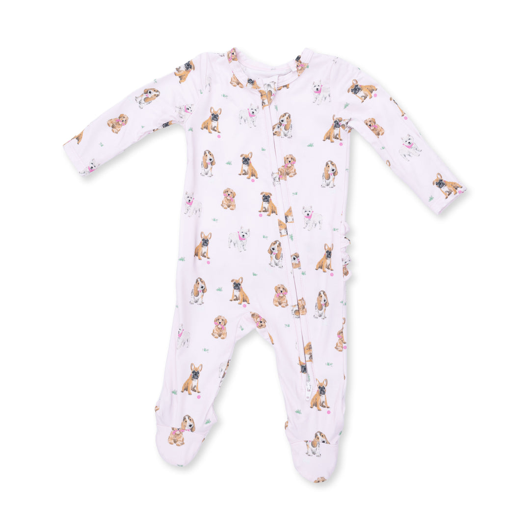 Bestie Dogs Pink 2 Way Ruffle Back Zipper Footie