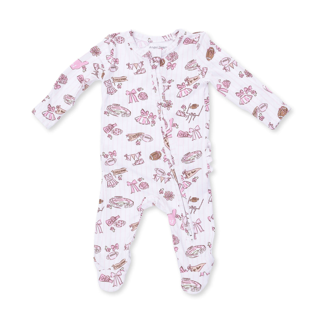 Football Cheer Nursery 2 Way Ruffle Back Zipper Footie
