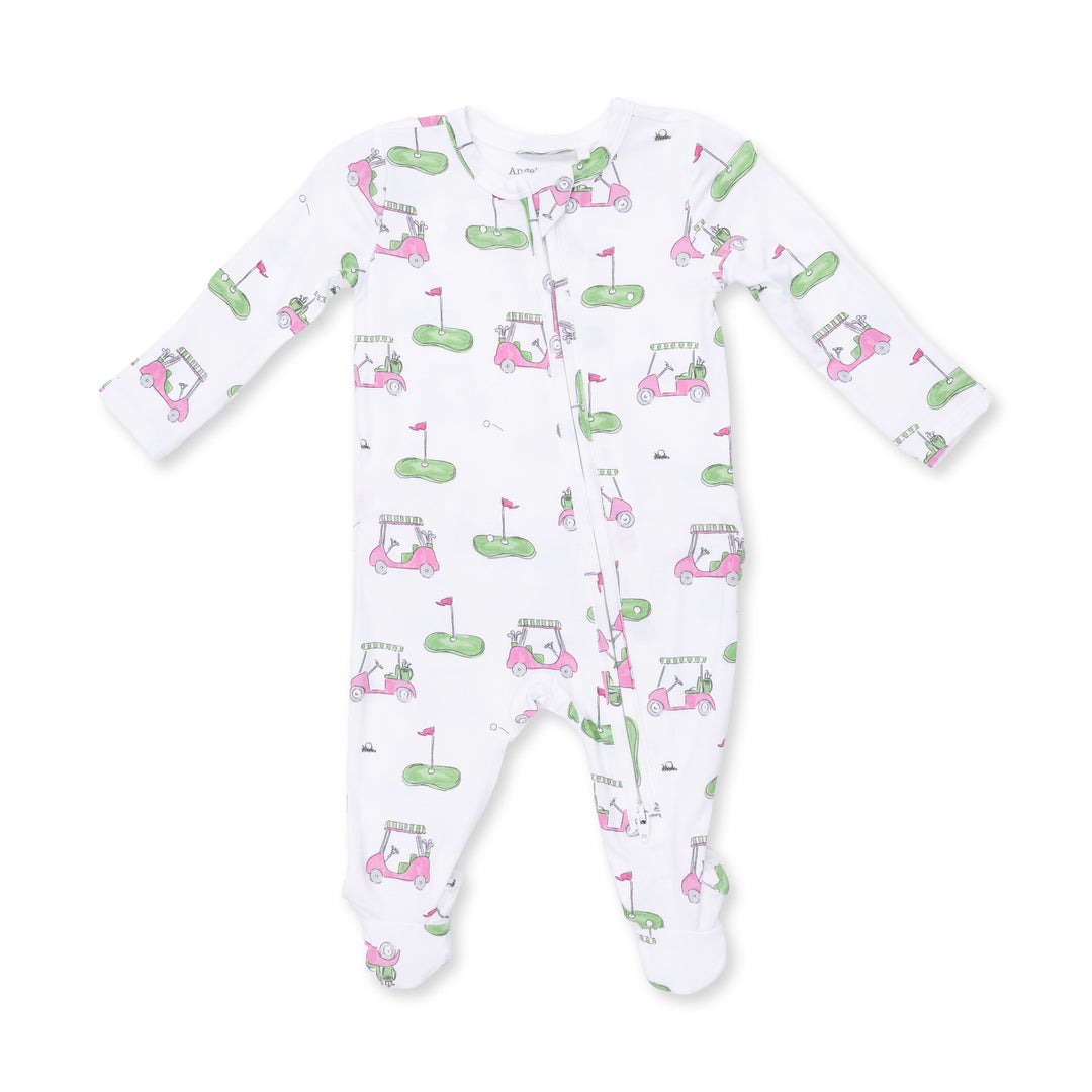 Golf Carts Pink 2 Way Ruffle Back Zipper Footie