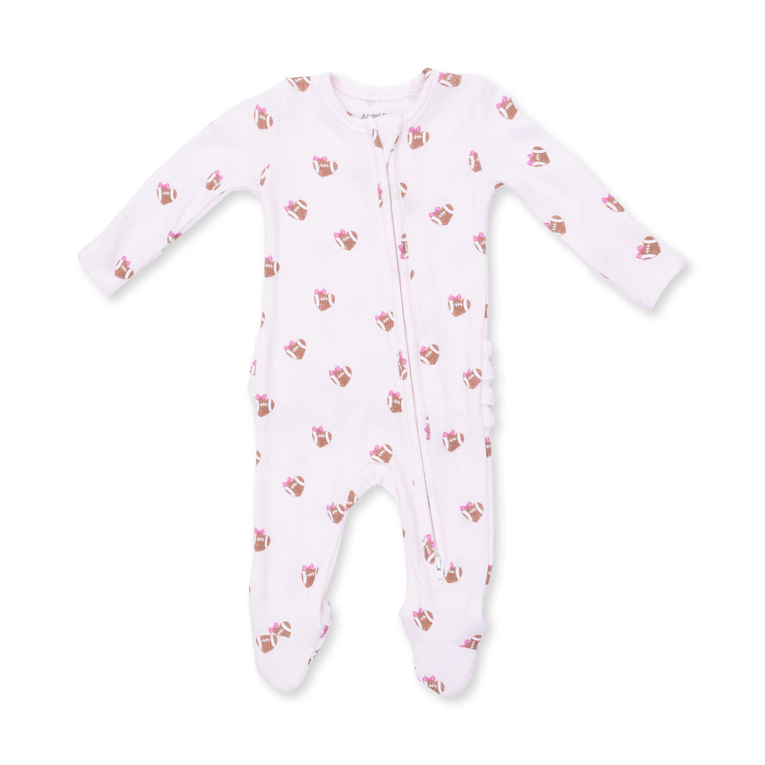 Mini Football Hearts 2 Way Ruffle Back Zipper Footie
