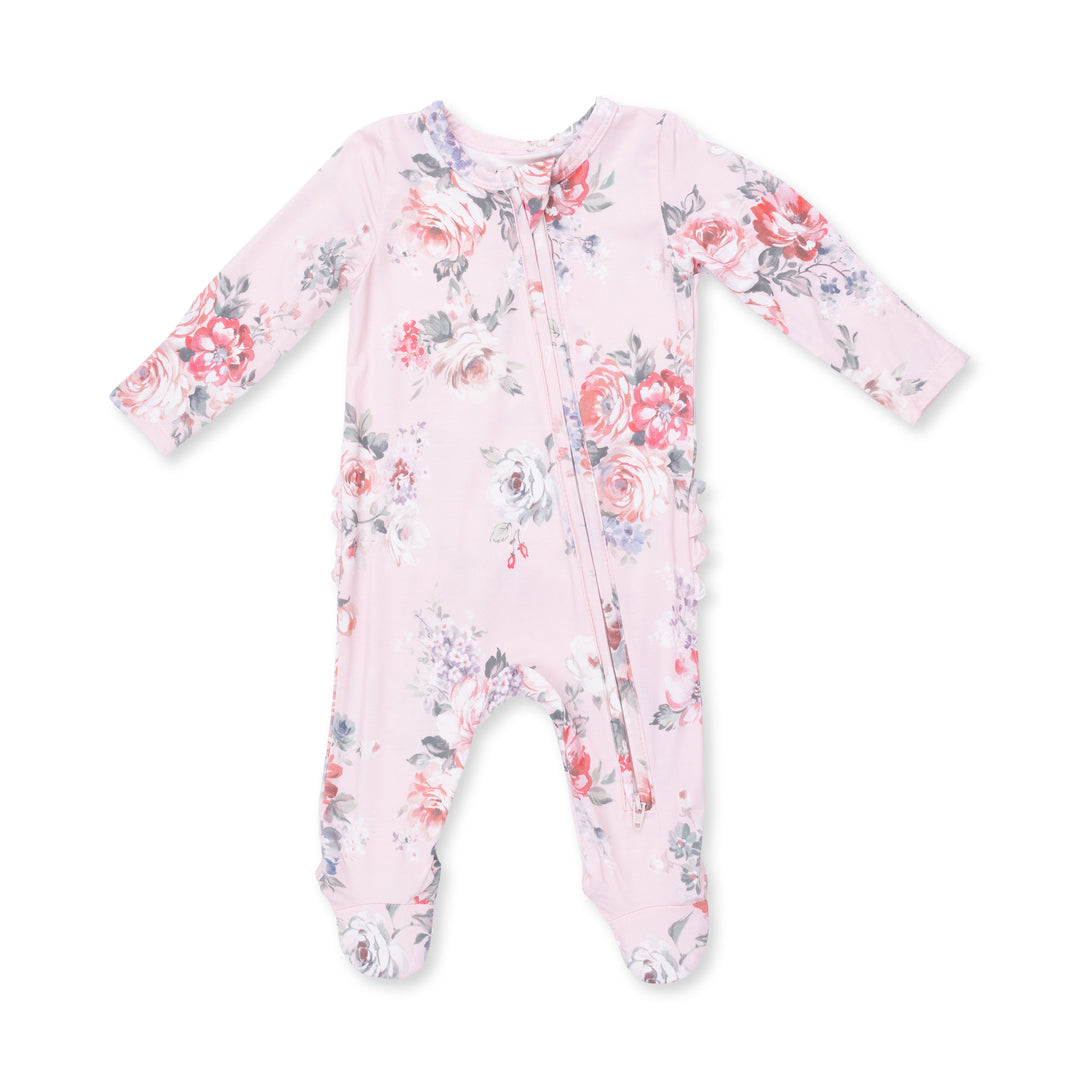 Painterly Rose Bouquets 2 Way Ruffle Back Zipper Footie