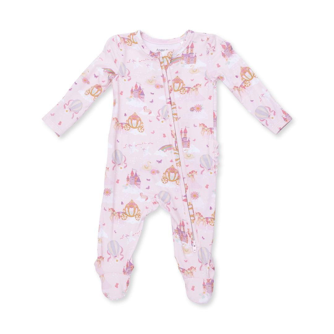 Princess Unicorns and Castle 2 Way Ruffle Back Zipper Footie