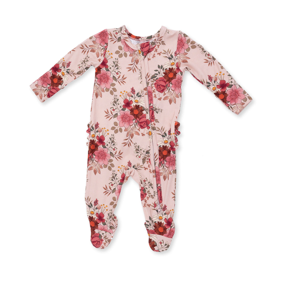 Sabrina Floral 2 Way Ruffle Back Zipper Footie