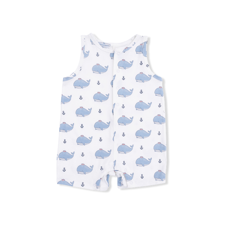 Bubbly Sailor Whales Blue - Shortie Romper