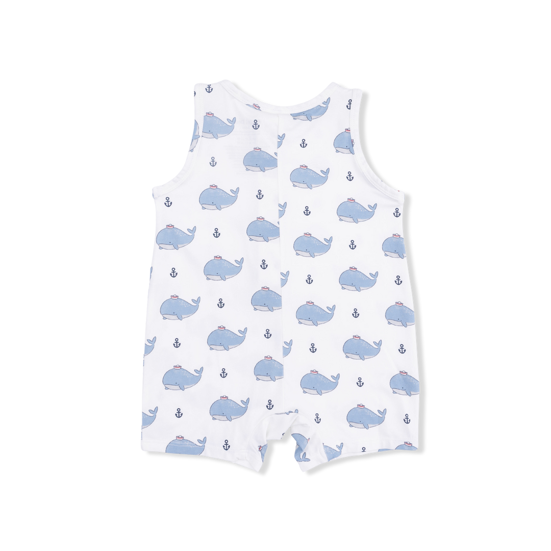 Bubbly Sailor Whales Blue - Shortie Romper
