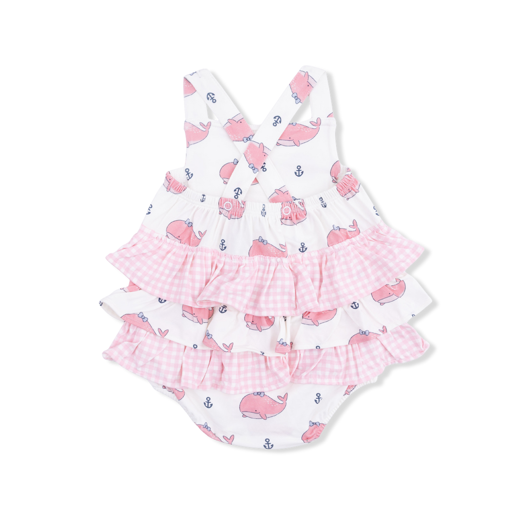 Bubbly Whale W/ Bow Pink - Ruffle Sunsuit