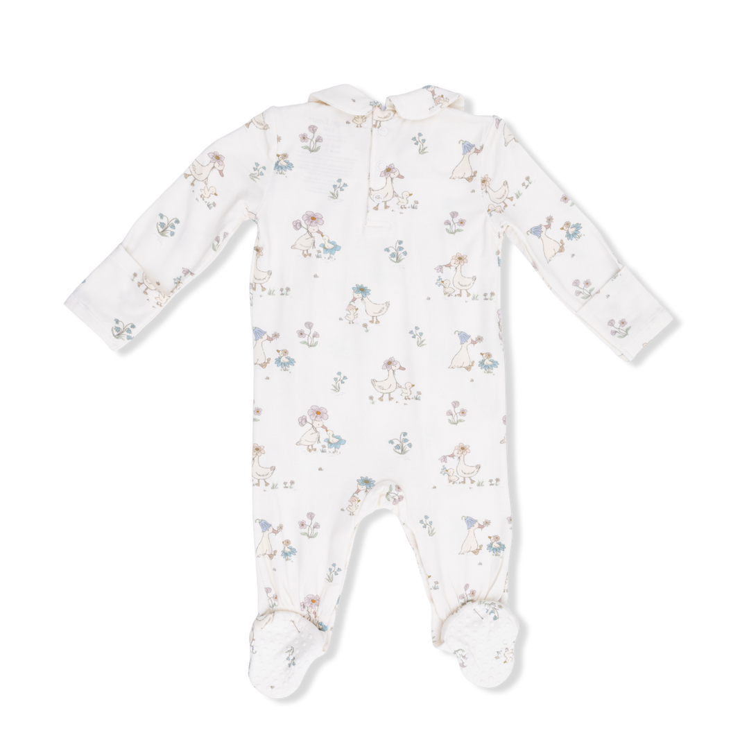 Flower Ducklings - Smocked Peter Pan Snap Footie