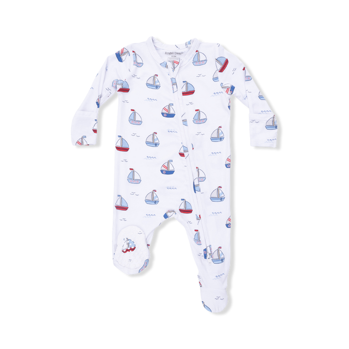 Bubbly Sailboats Blue - 2 Way Zipper Footie