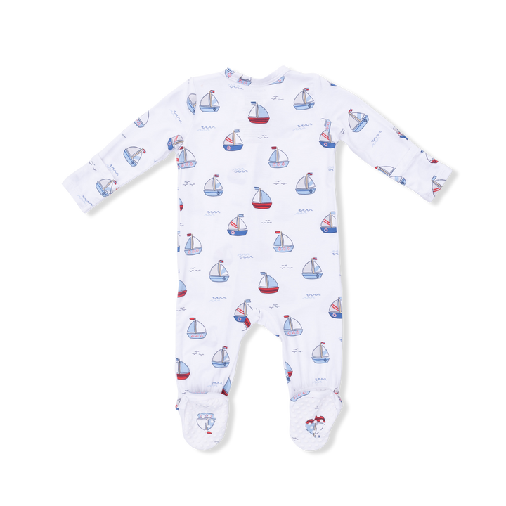 Bubbly Sailboats Blue - 2 Way Zipper Footie