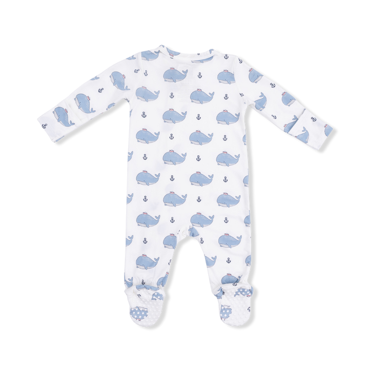 Bubbly Sailor Whales Blue - 2 Way Zipper Footie