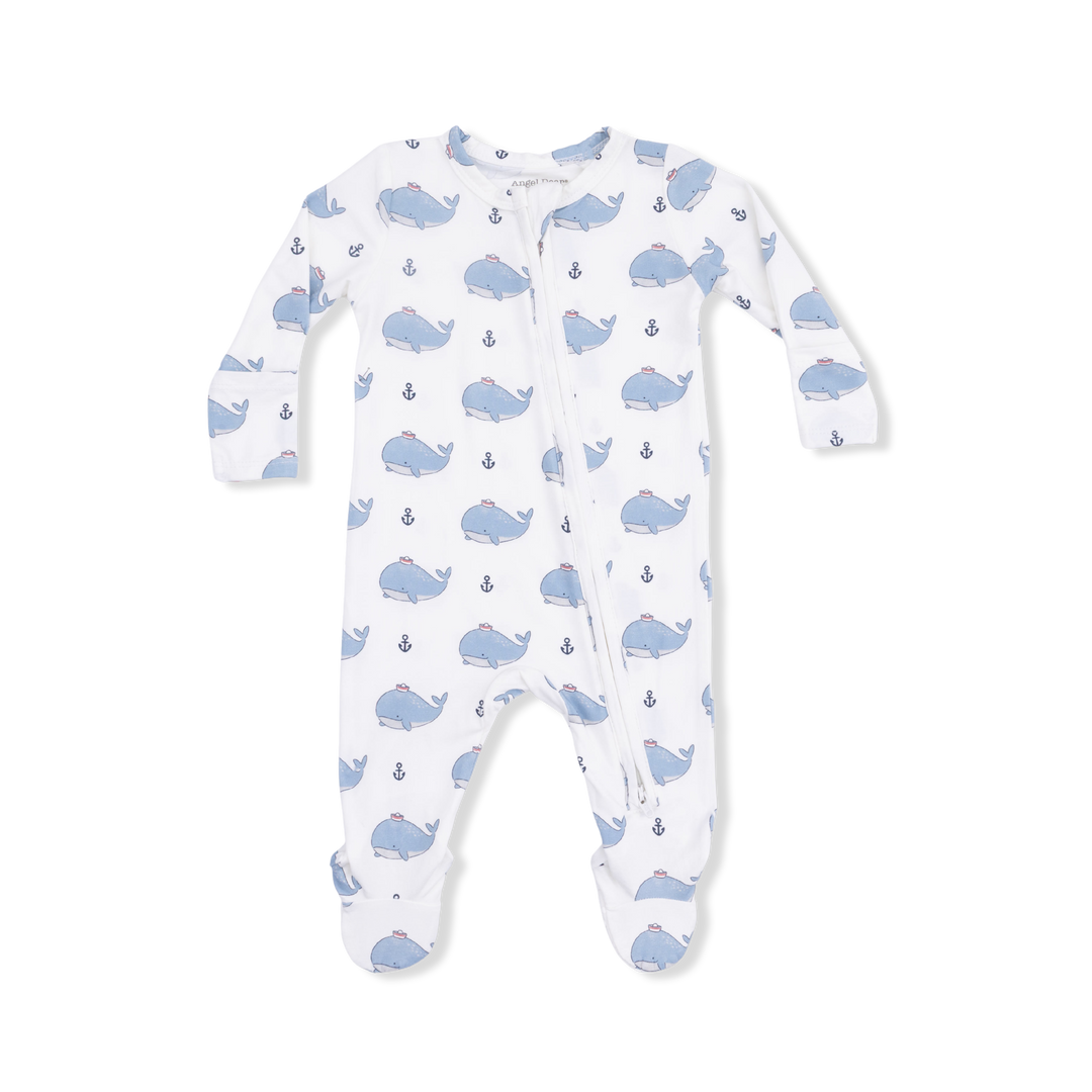 Bubbly Sailor Whales Blue - 2 Way Zipper Footie