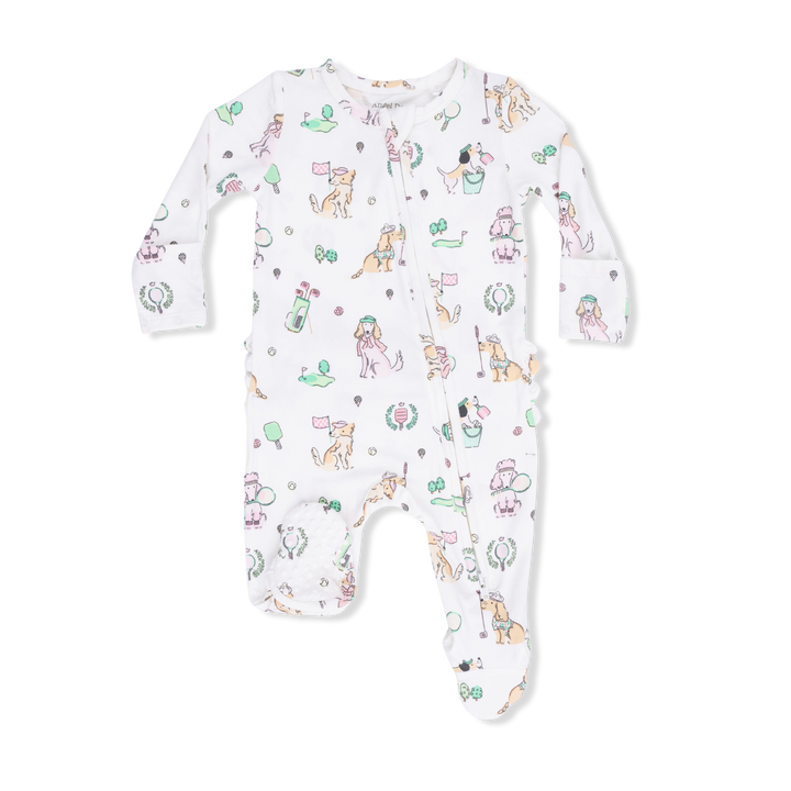 Country Club Dogs Pink - 2 Way Ruffle Back Zipper Footie