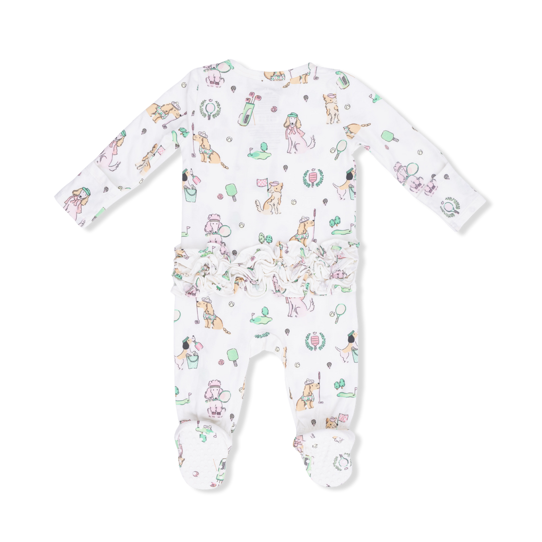 Country Club Dogs Pink - 2 Way Ruffle Back Zipper Footie