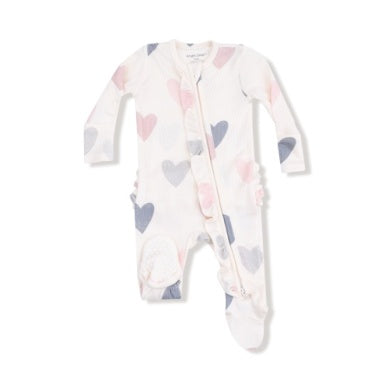 Hearts Modal Rib 2 Way Zipper Ruffle Footie