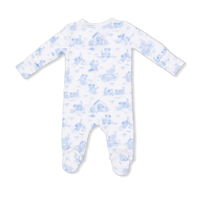 Puppy Toile Blue - 2 Way Zipper Footie