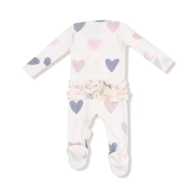 Hearts Modal Rib 2 Way Zipper Ruffle Footie