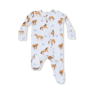 Horses Blue 2 Way Zipper Footie