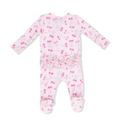 Sweet Bow Cherries - 2 Way Ruffle Back Zipper Footie