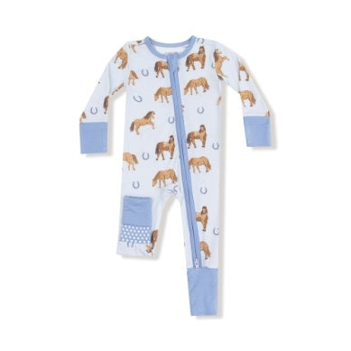 Horses Blue 2 Way Zipper Romper