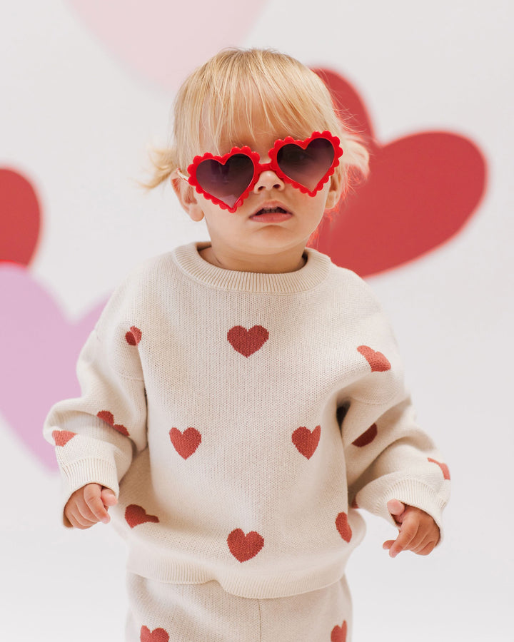 Heart Knit Sweater Set - Natural