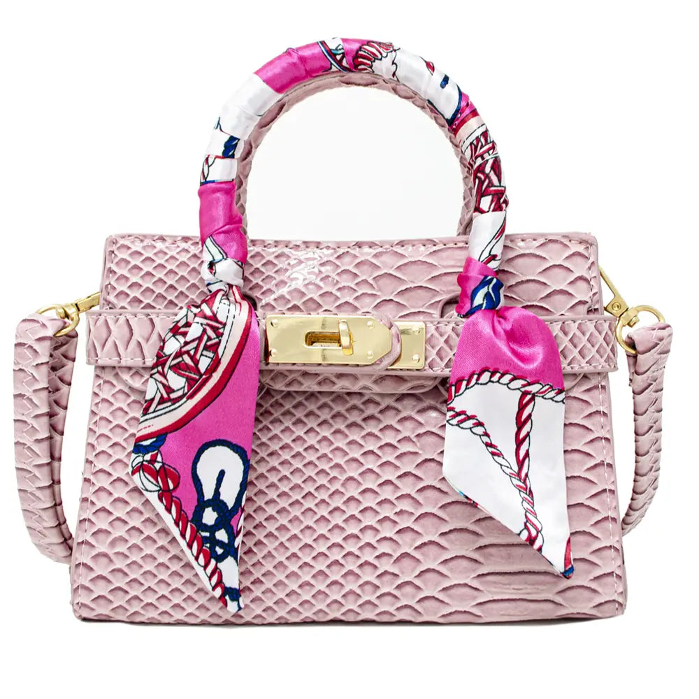 Pink Patent Crocodile Scarf Handbag