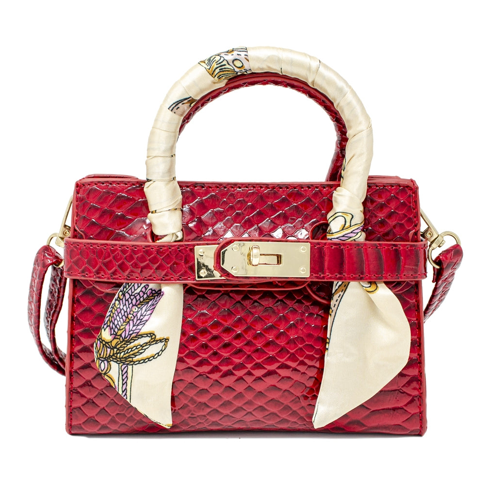 Patent Crocodile Scarf Handbag Red