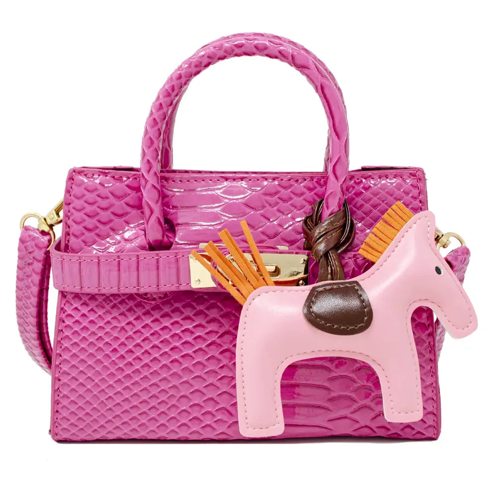 Hot Pink Patent Crocodile Pony Handbag