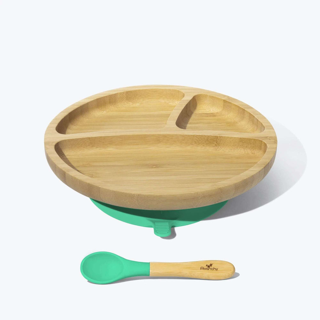 Bamboo Toddler Suction Plate + Spoon Avanchy Green   [variant_option4] [variant_option5] [variant_option6] [variant_option7] [variant_option8] [variant_option9] 1