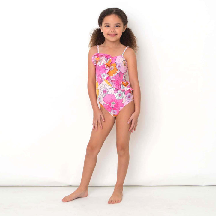 Ruffle Front Blooming Hibiscus Swimsuit