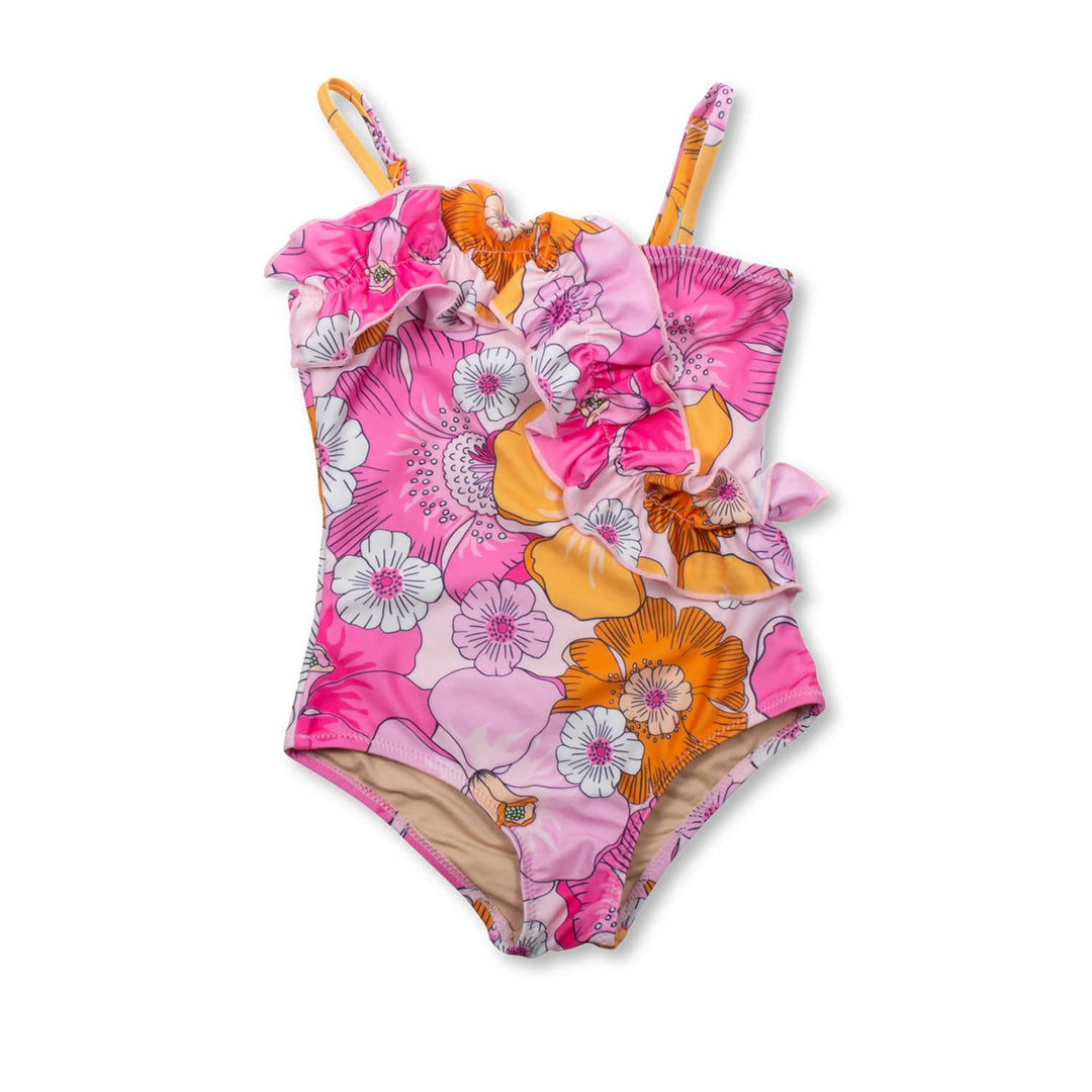 Ruffle Front Blooming Hibiscus Swimsuit