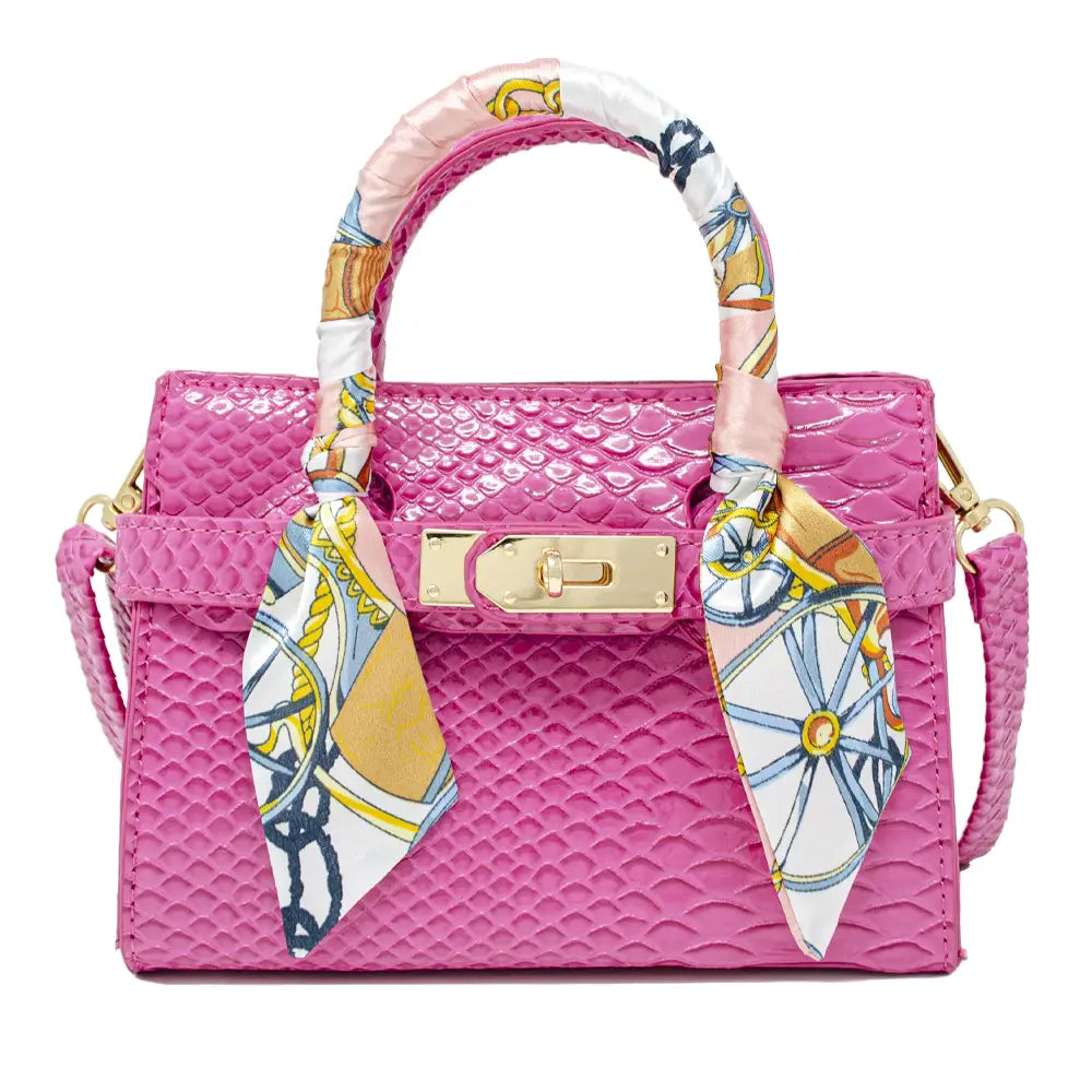 Hot Pink Patent Crocodile Scarf Handbag