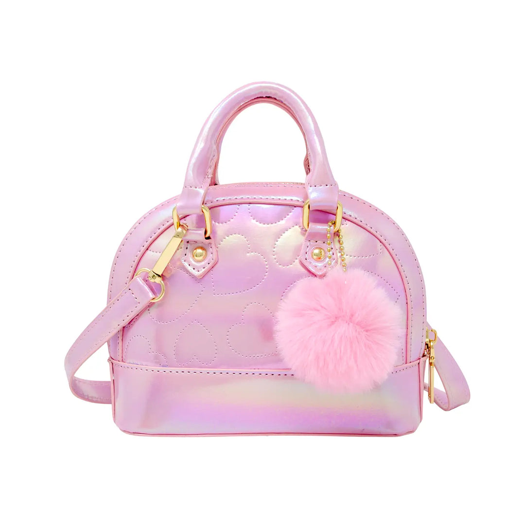 Shiny Dotted Heart Moon Handbag - Pink